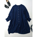mizuiro ind ミズイロインド knitted stand collar shirt OP ウール 毛 混 長袖 ニット ワンピース カーディガン ブルー 青 ネイビー【中古】