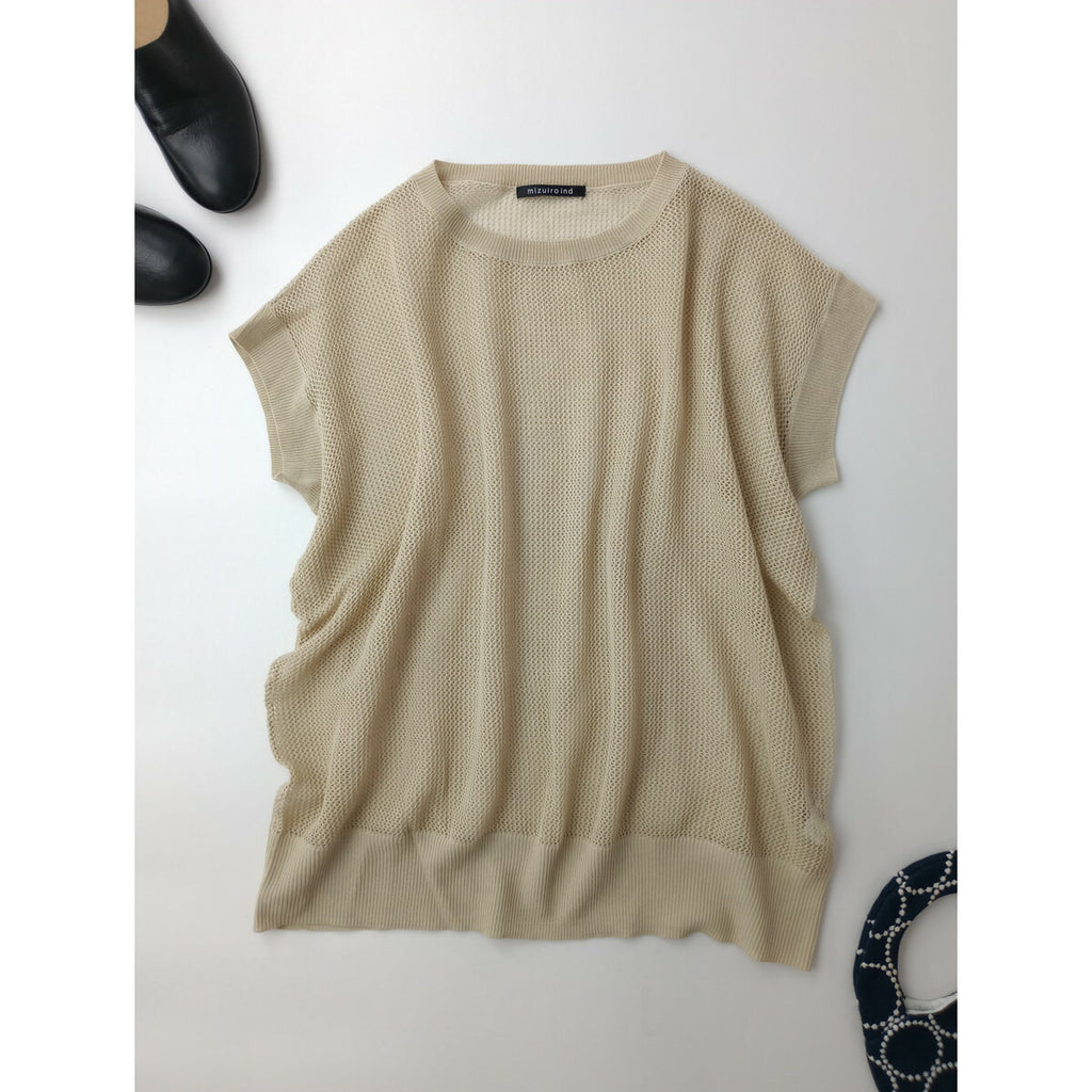 mizuiro ind ミズイロインド メッシュ ニット ベスト トップス ベージュ【中古】