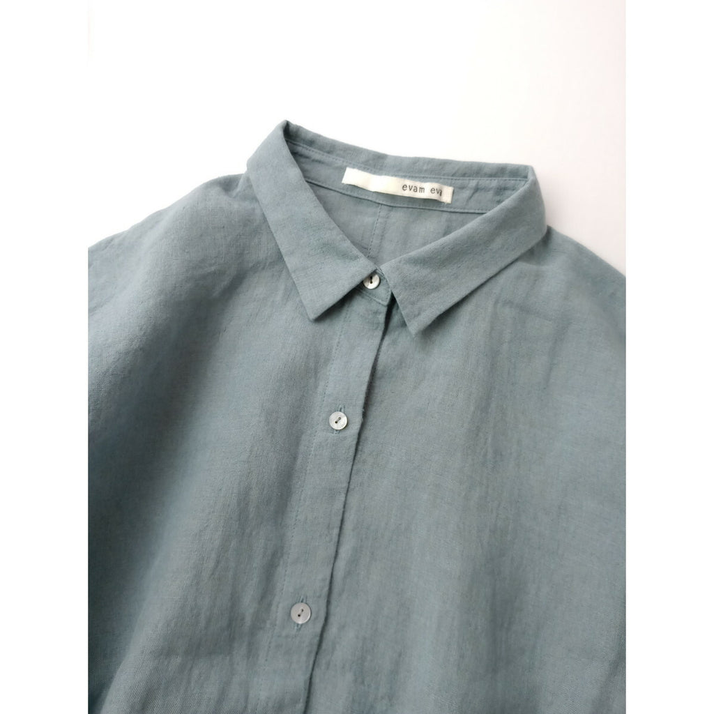 24SS evam eva エヴァムエヴァ リネン 麻 100％ ブルー シャツ 長袖 ブラウス M【中古】