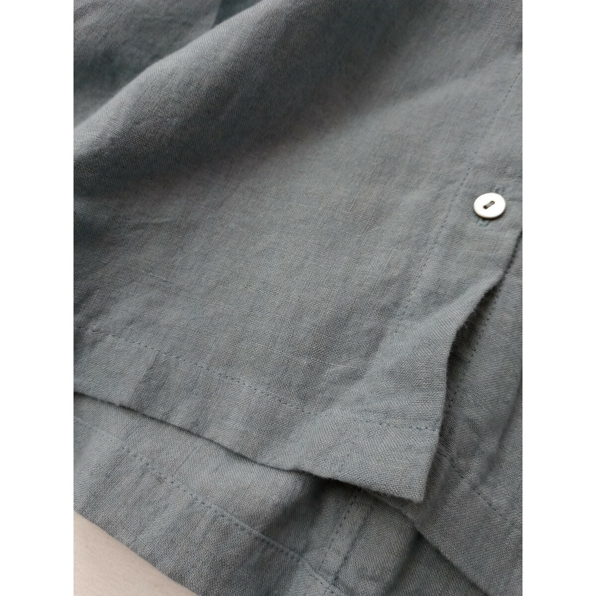 24SS evam eva エヴァムエヴァ リネン 麻 100％ ブルー シャツ 長袖 ブラウス M【中古】