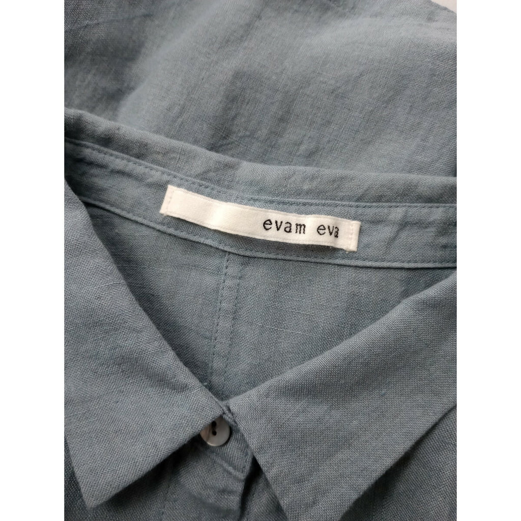 24SS evam eva エヴァムエヴァ リネン 麻 100％ ブルー シャツ 長袖 ブラウス M【中古】