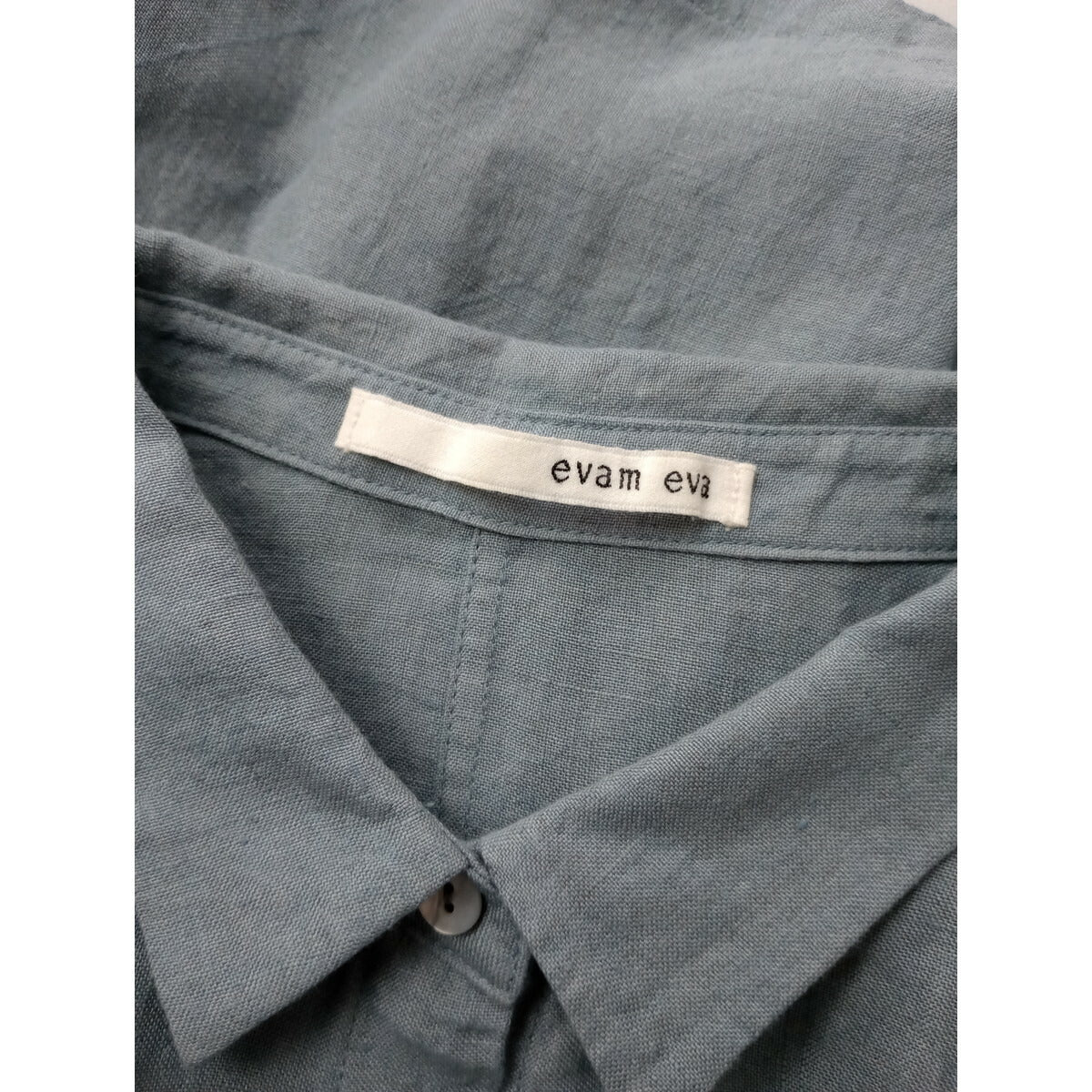 24SS evam eva エヴァムエヴァ リネン 麻 100％ ブルー シャツ 長袖 ブラウス M【中古】