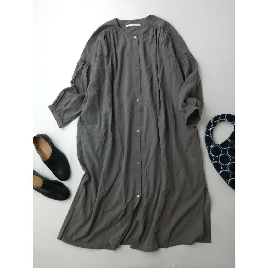 24SS evam eva エヴァムエヴァ コットン ギャザー ワンピース グレー【中古】