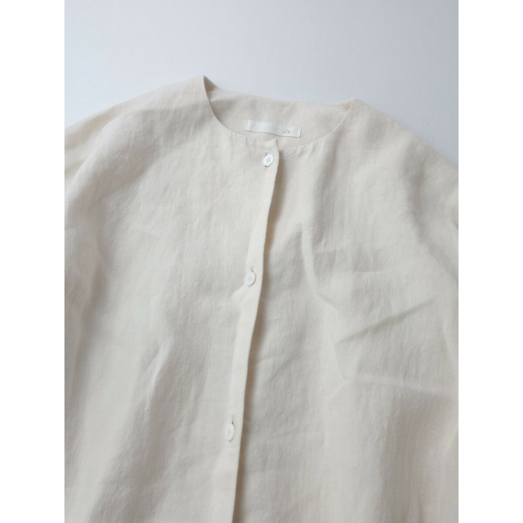 evam eva vie エヴァムエヴァ ヴィー ノーカラー リネン 麻 100％ シャツ ワンピース ロング 生成り【中古】
