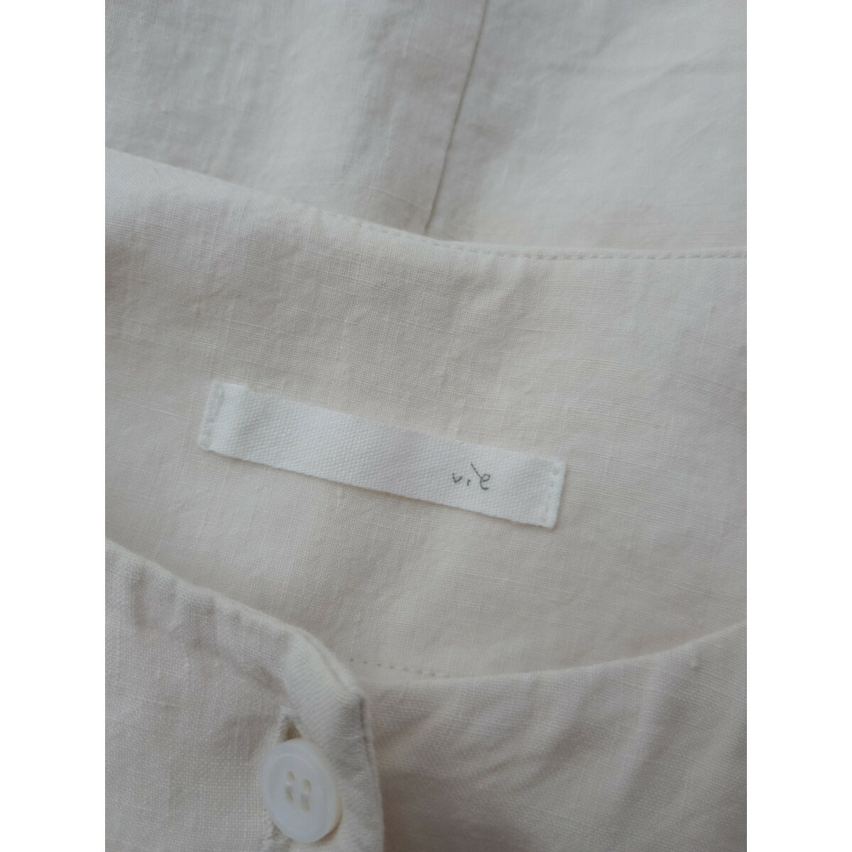 evam eva vie エヴァムエヴァ ヴィー ノーカラー リネン 麻 100％ シャツ ワンピース ロング 生成り【中古】