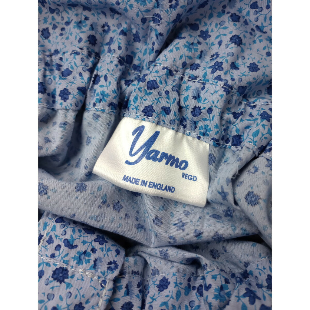 Yarmo ヤーモ コットン 綿 100％ 小花柄 ラッフルカラースモックドレス シャツ ロング ワンピース ブルー【中古】