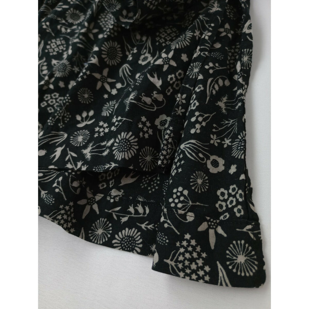 marble SUD マーブルシュッド コットン 綿 100％ 花柄 バンドカラー シャツ ブラウス 長袖 黒 ブラック【中古】