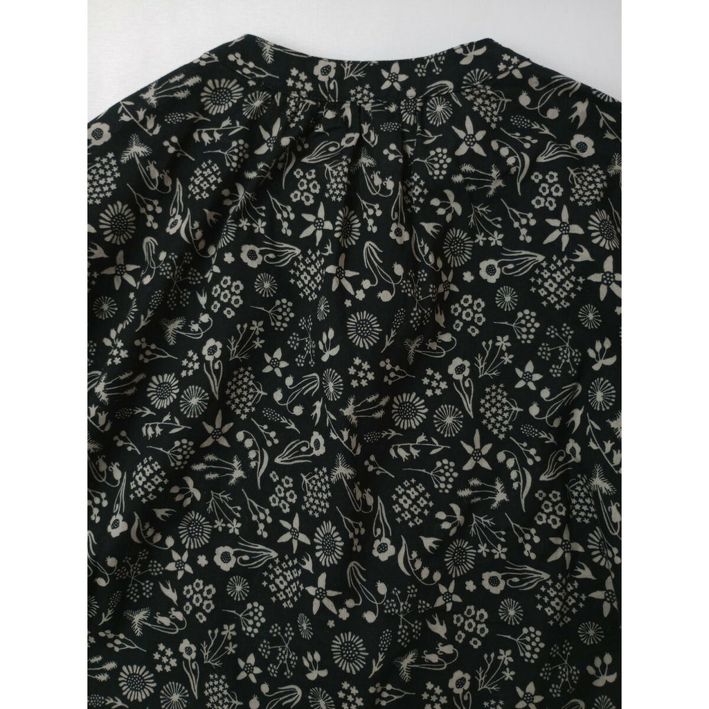 marble SUD マーブルシュッド コットン 綿 100％ 花柄 バンドカラー シャツ ブラウス 長袖 黒 ブラック【中古】