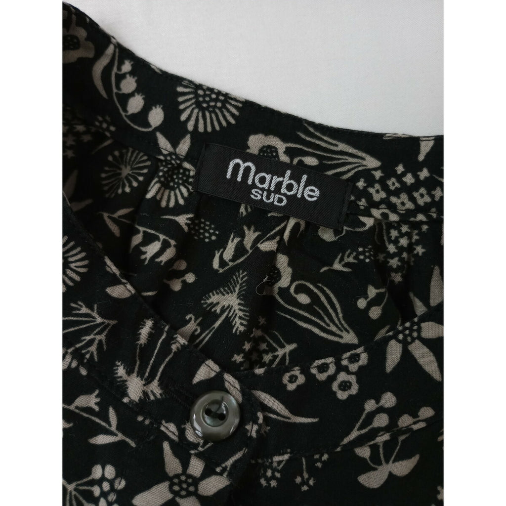 marble SUD マーブルシュッド コットン 綿 100％ 花柄 バンドカラー シャツ ブラウス 長袖 黒 ブラック【中古】