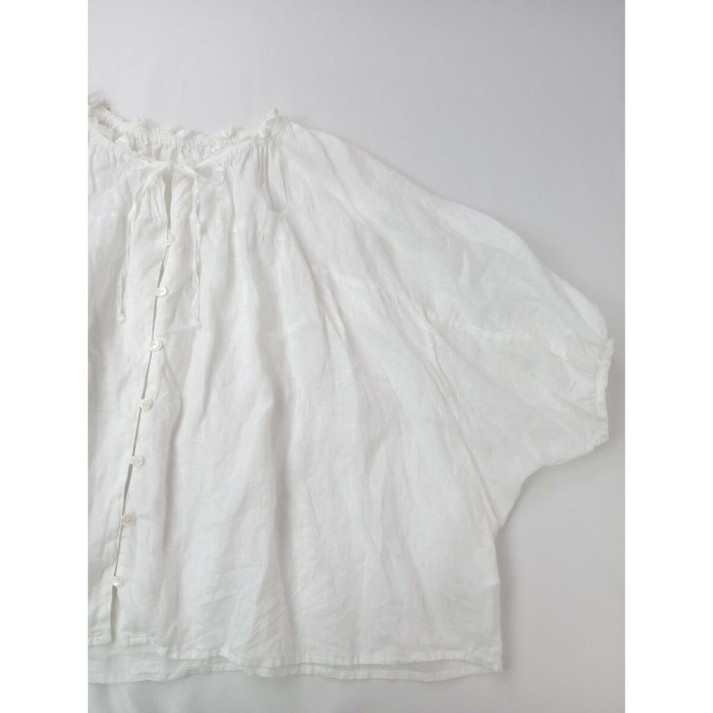 nest Robe ネストローブ リネン Vネック フリル ブラウス トップス ホワイト 白【中古】