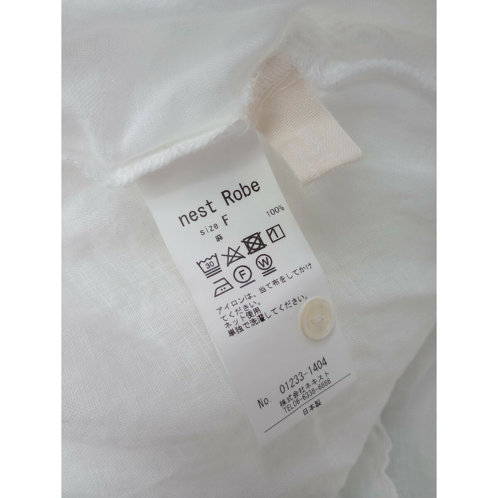 nest Robe ネストローブ リネン Vネック フリル ブラウス トップス ホワイト 白【中古】