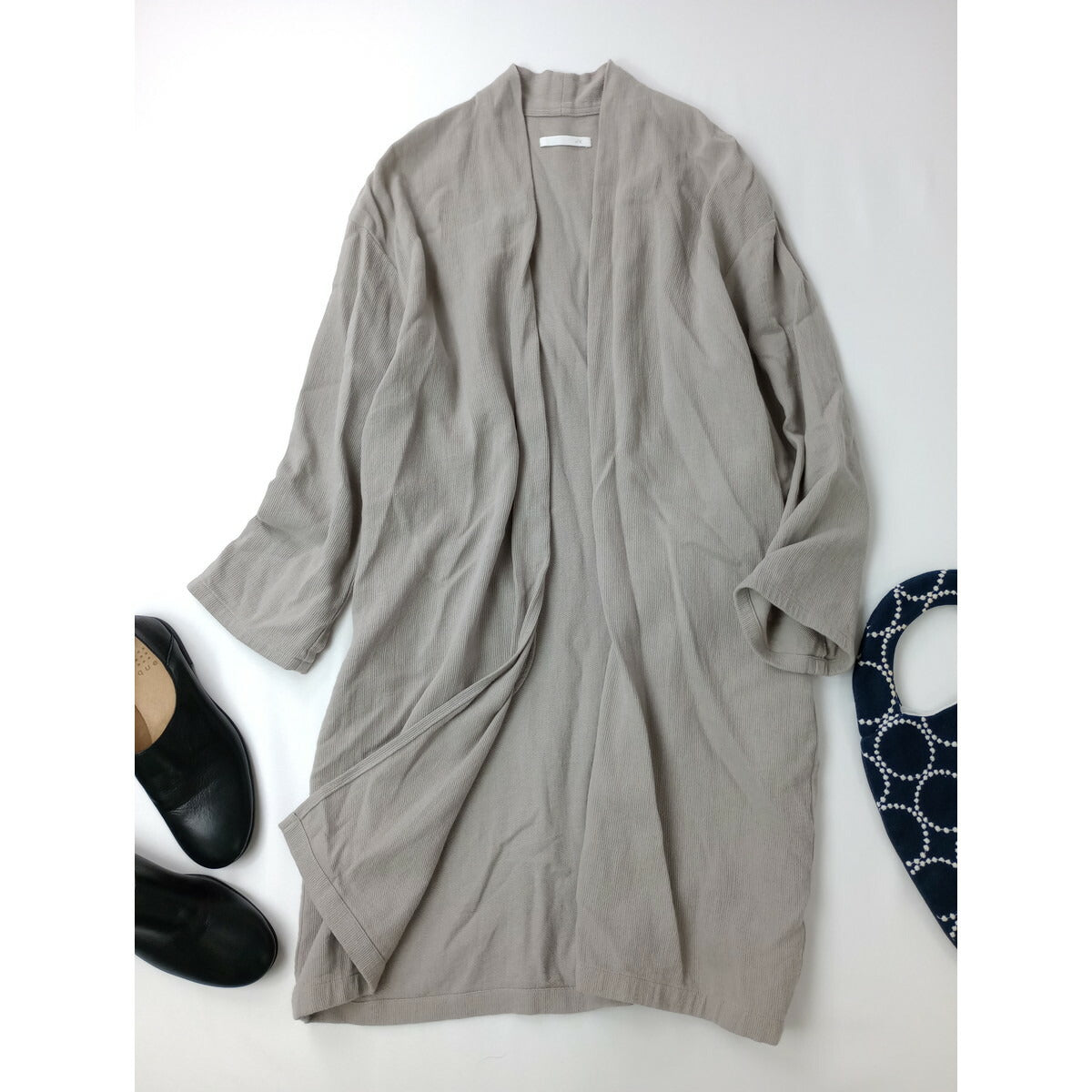 evam eva vie エヴァムエヴァ ヴィー cotton linen robe コットン リネン ローブ ロング カーディガン 羽織 グレージュ【中古】