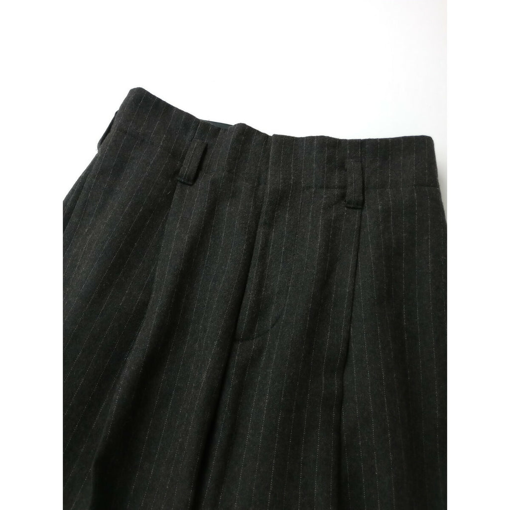 MARGARET HOWELL マーガレットハウエル ウール 毛 100％ ストライプ ストライプ タック パンツ ダークグレー 2 (12M＋1741)【中古】