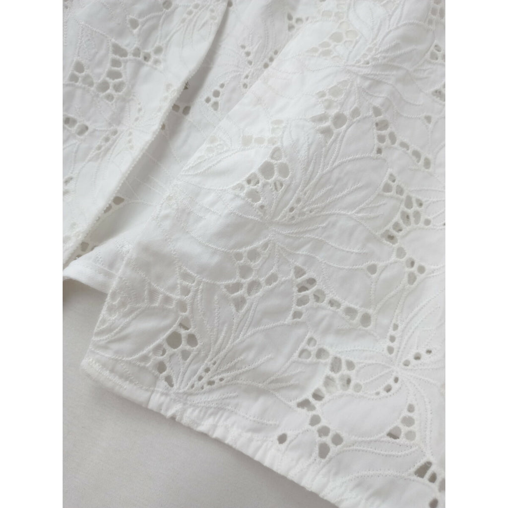 TICCA ティッカ 木蓮 コットン 綿 100％ フラワー 透かし編み レース ジャケット 白 ホワイト F【中古】