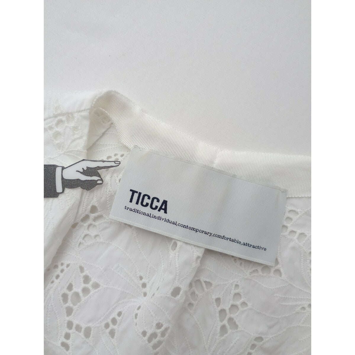 TICCA ティッカ 木蓮 コットン 綿 100％ フラワー 透かし編み レース ジャケット 白 ホワイト F【中古】