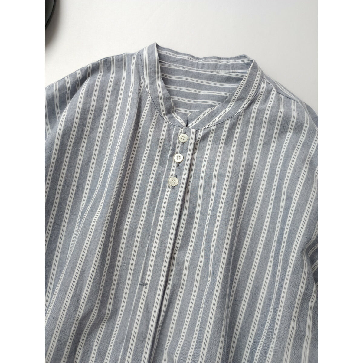 OUVERT ウーヴェル コットン 綿 100％ ストライプ 長袖 シャツ ブルーグレー F【中古】