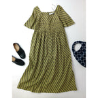新品 SARA MALLIKA サラマリカ GEOMETRIC PATTERN DRESS 総柄 半袖 ロング ワンピース 黒 ブラック グリーンイエロー (17M＋3532)