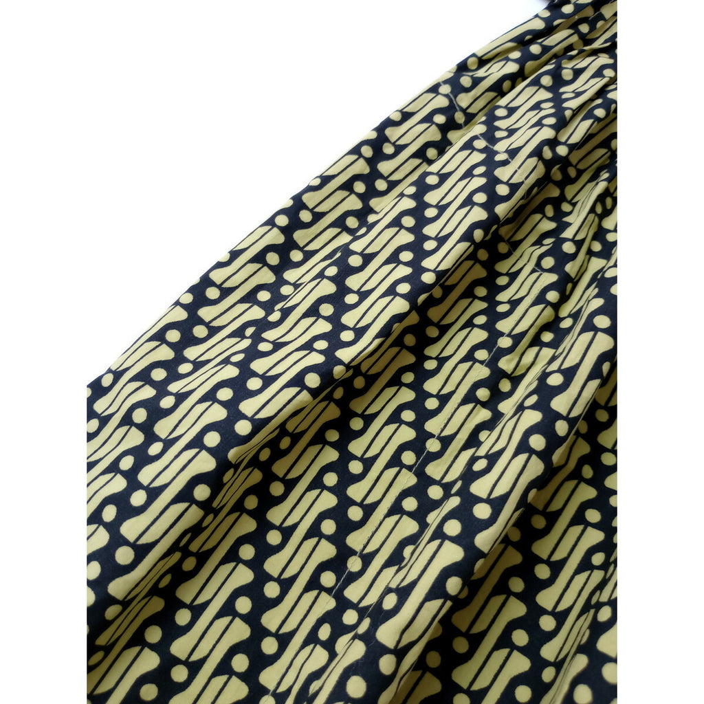 新品 SARA MALLIKA サラマリカ GEOMETRIC PATTERN DRESS 総柄 半袖 ロング ワンピース 黒 ブラック グリーンイエロー【中古】