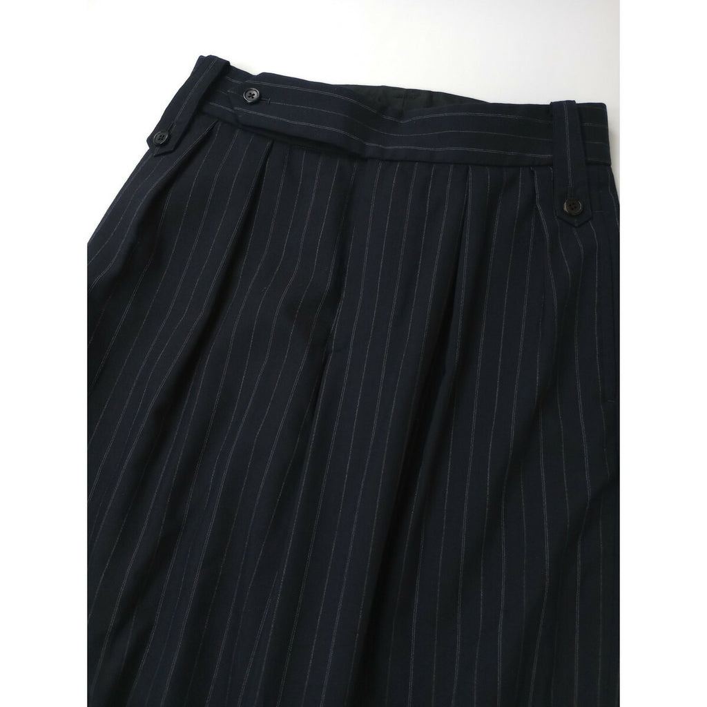 MARGARET HOWELL × FOX BROTHERS マーガレットハウエル フォックスブラザーズ ストライプ ウール 毛 100％ パンツ ダークネイビー 3【中古】