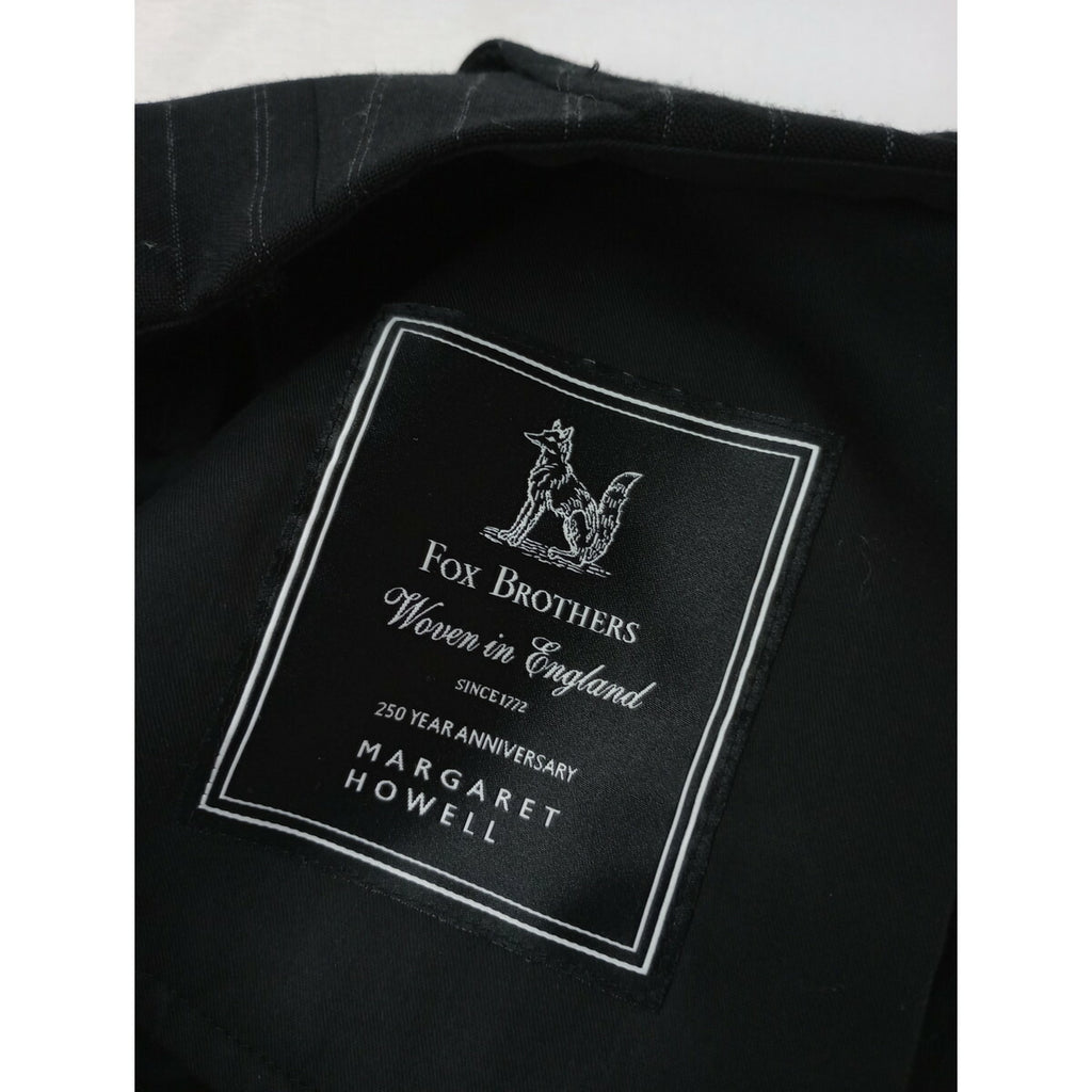 MARGARET HOWELL × FOX BROTHERS マーガレットハウエル STRIPE WOOL TROUSERSストライプ ウール 毛 100％ トラウザーパンツ 黒 ブラック 3【中古】