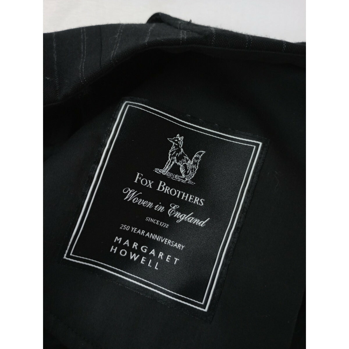 MARGARET HOWELL × FOX BROTHERS マーガレットハウエル STRIPE WOOL TROUSERSストライプ ウール 毛 100％ トラウザーパンツ 黒 ブラック 3【中古】