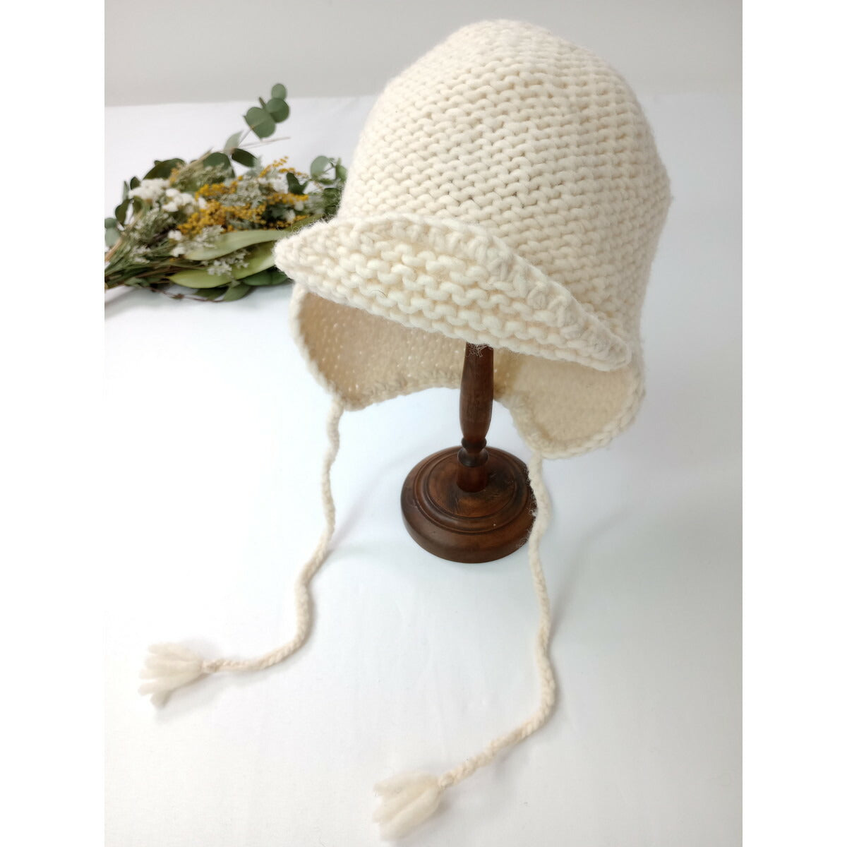 BEAMS BOY ビームスボーイ ニット イヤーキャップ 帽子 白 アイボリー (12M＋0887)【中古】