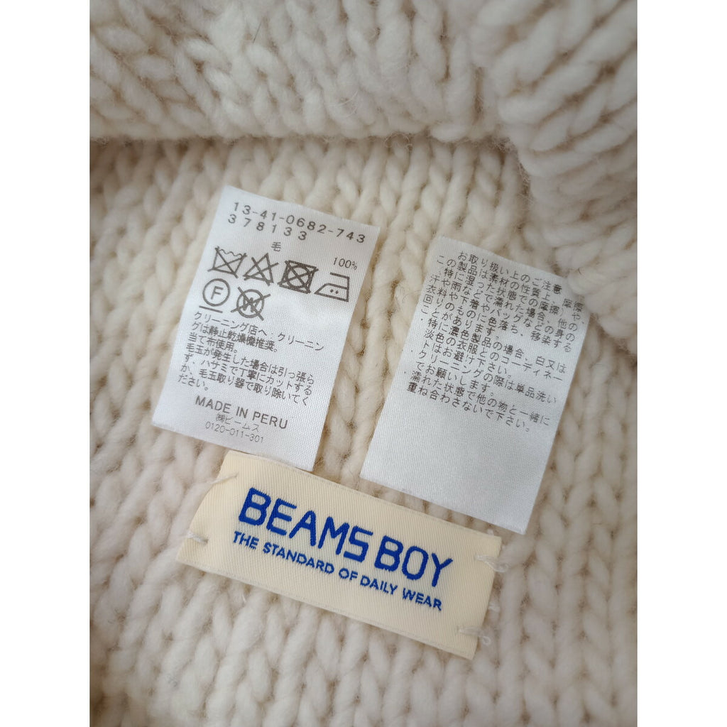 BEAMS BOY ビームスボーイ ニット イヤーキャップ 帽子 白 アイボリー (12M＋0887)【中古】