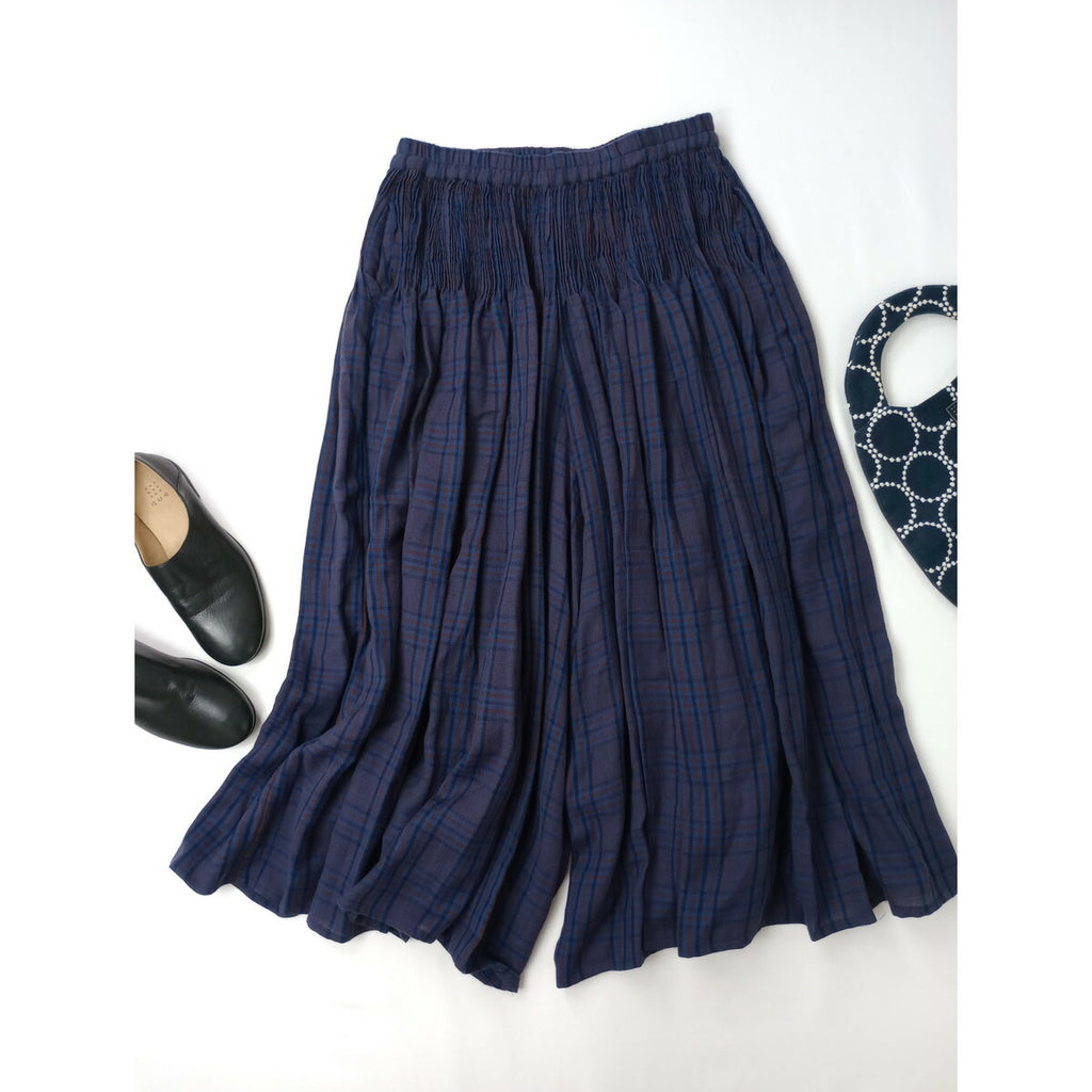 24AW maison de soil メゾンドソイル WOOL COTTON CHECK CULOTTES WITH PINTUCK ピンタック キュロット パンツ 2 ブルーブラウン【中古】