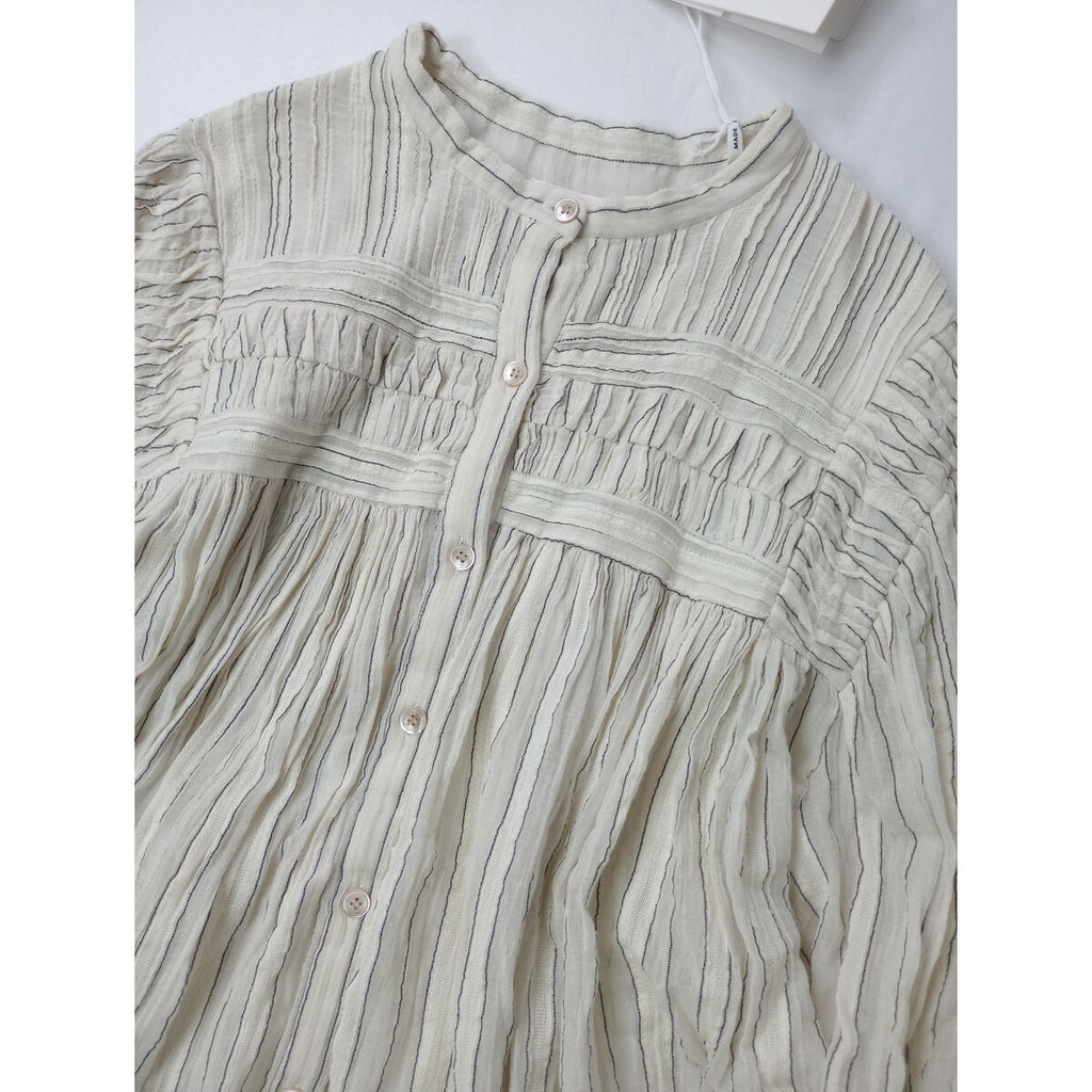 新品 ISABEL MARANT ETOILE イザベルマラン エトワール インド製 ストライプ シャツ ブラウス トップス 生成り 黒 ブラック 38【中古】