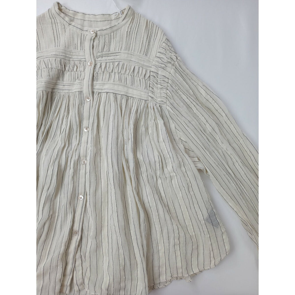 新品 ISABEL MARANT ETOILE イザベルマラン エトワール インド製 ストライプ シャツ ブラウス トップス 生成り 黒 ブラック 38【中古】
