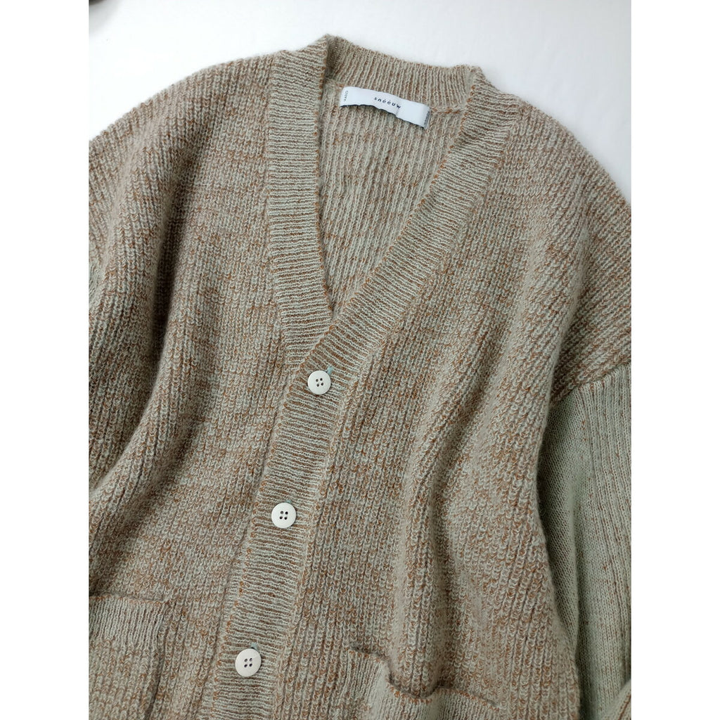 新品 sneeuw スニュウ メランジ ニット カーディガン カーキ ブラウン 1 ウール モヘア カシミヤ (12M＋0057)