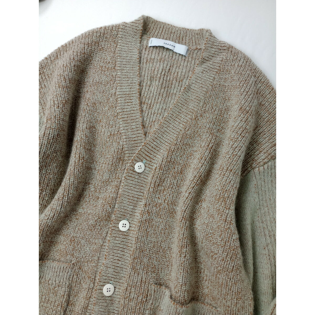 新品 sneeuw スニュウ メランジ ニット カーディガン カーキ ブラウン 1 ウール モヘア カシミヤ (12M＋0057)