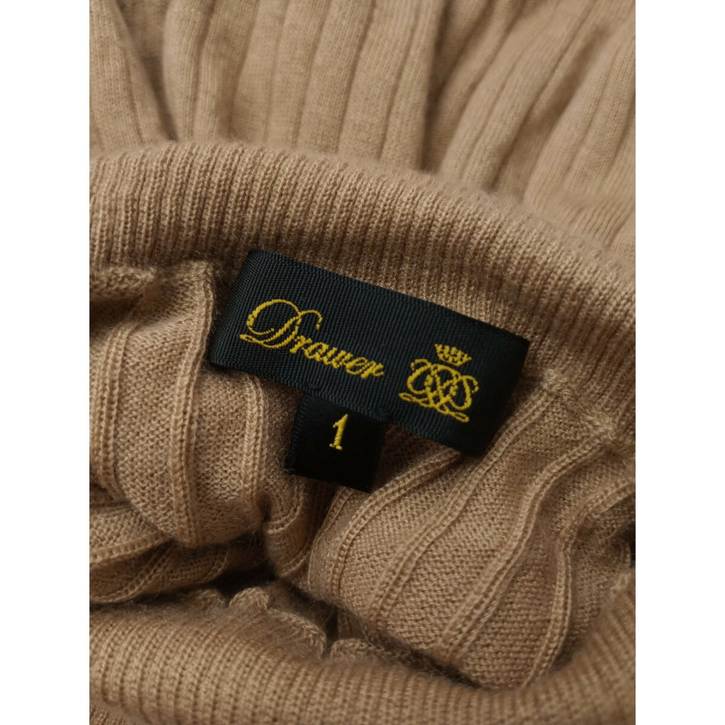 Drawer ドゥロワー 18G カシミヤ シルク リブ タートルネック ニット トップス 長袖 ベージュ 1【中古】