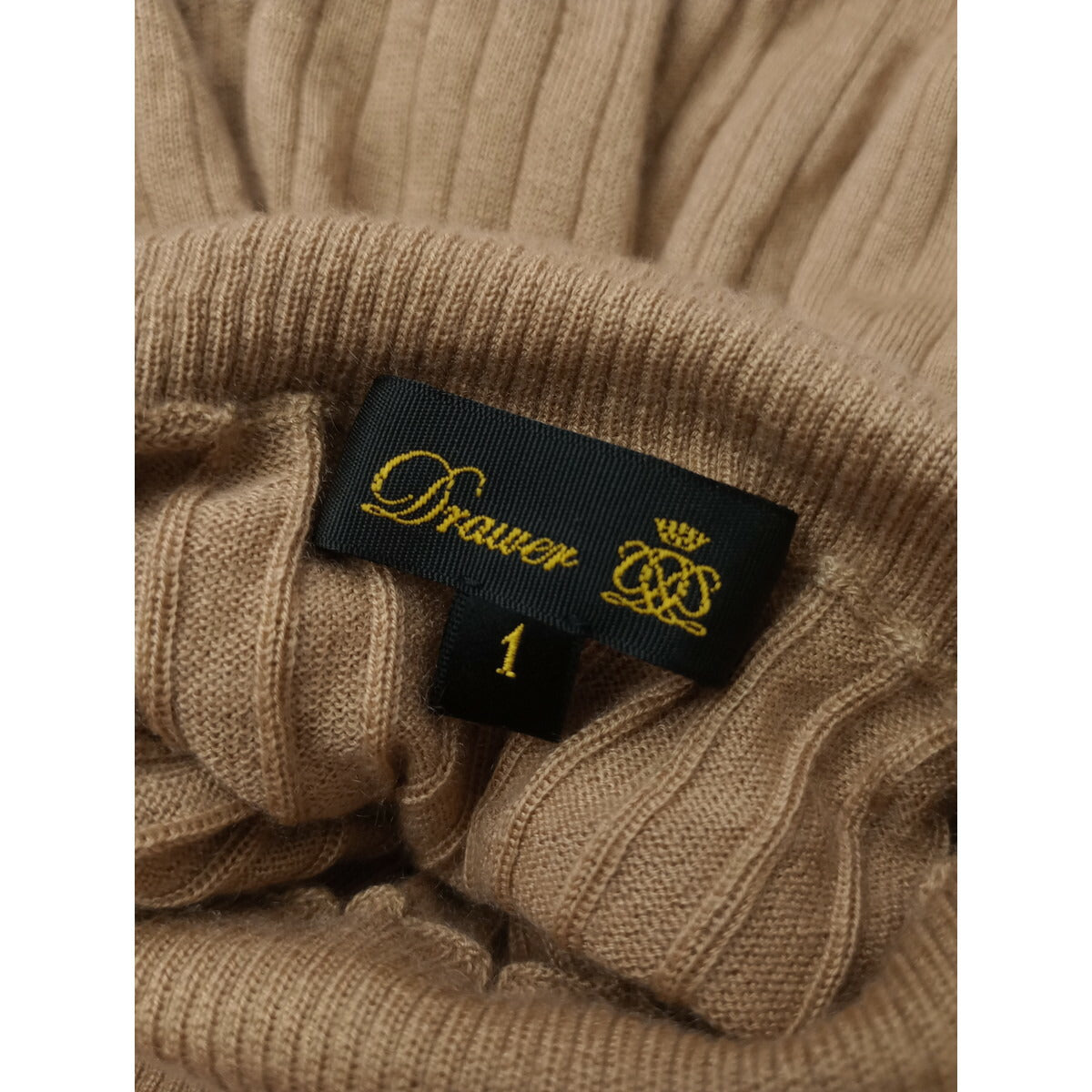 Drawer ドゥロワー 18G カシミヤ シルク リブ タートルネック ニット トップス 長袖 ベージュ 1【中古】