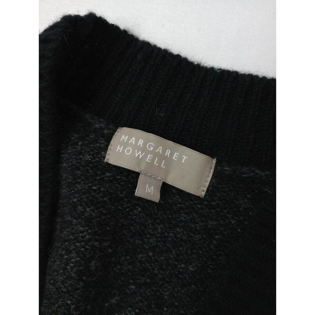 MARGARET HOWELL マーガレットハウエル シェットランド カシミヤ ウール ニット カーディガン グレー 黒 ブラック M (12M＋0144)【中古】