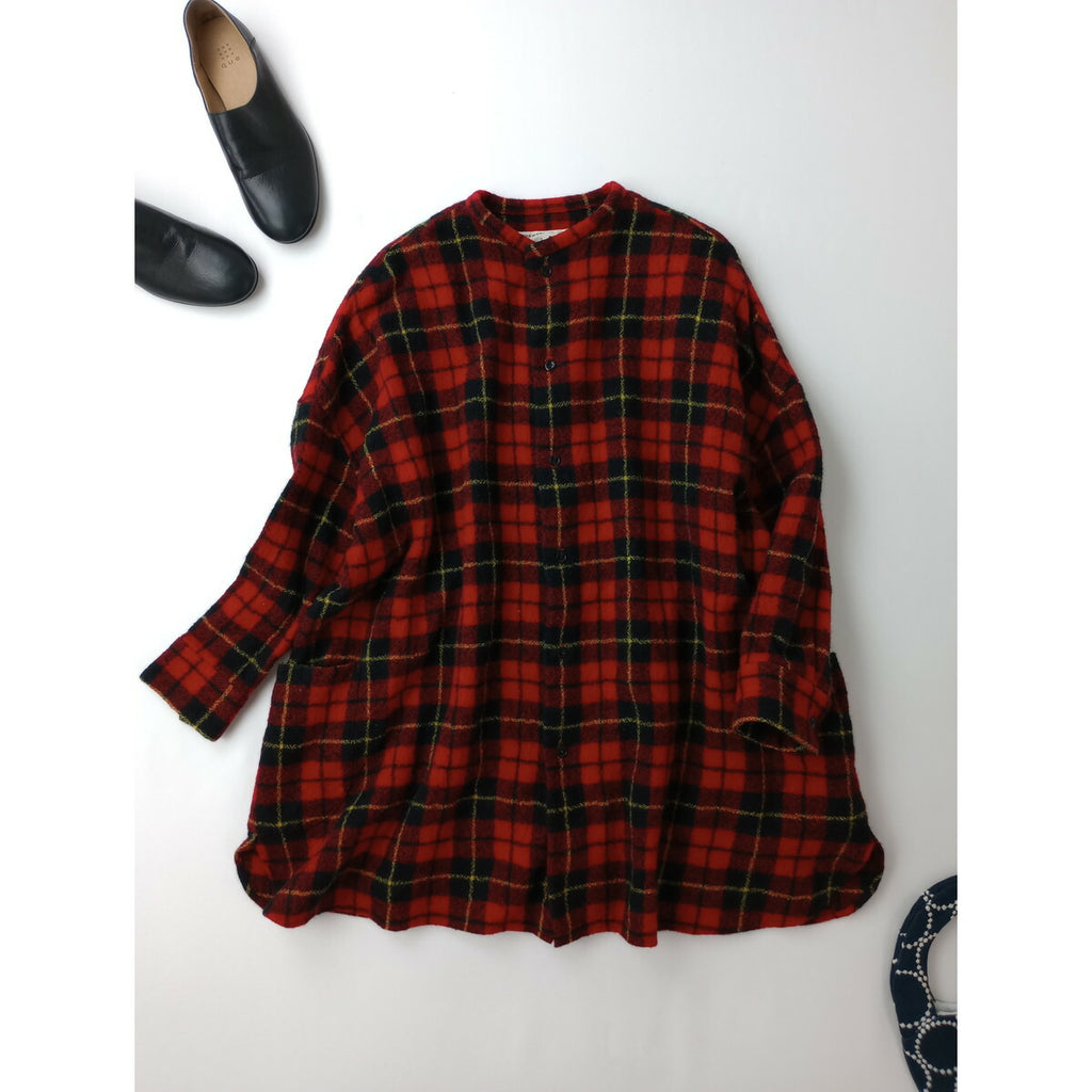 R&D.M.Co- OLDMANS TAILOR オールドマンズテーラー WOOL TARTAN CHECK ROOMY SHIRT タータン チェック柄 シャツ トップス 赤 (13M＋0058) 【中古】