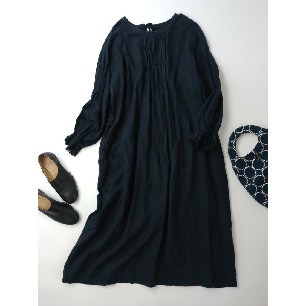 nest Robe ネストローブ リネン 2way バルーン スリーブ 長袖 ロング ワンピース ダークネイビー【中古】
