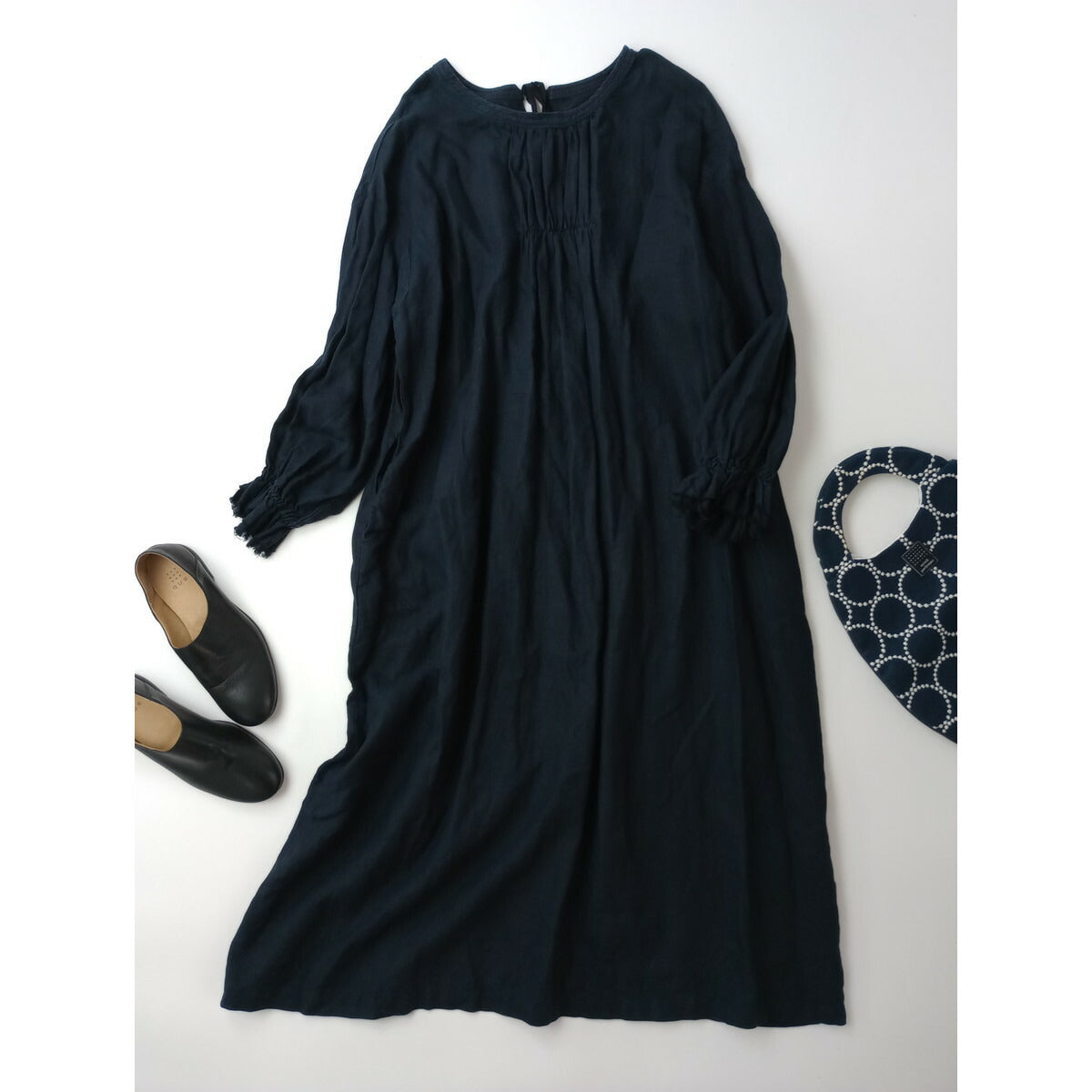 nest Robe ネストローブ リネン 2way バルーン スリーブ 長袖 ロング ワンピース ダークネイビー【中古】