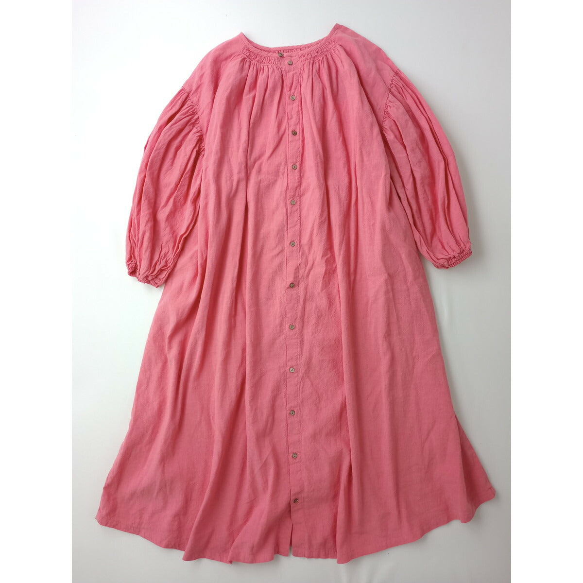 24SS nest Robe UpcycleLino ネストローブ 2WAY コットン リネン ロング ワンピース 近江晒しメニー ギャザー ドレス ピンク【中古】