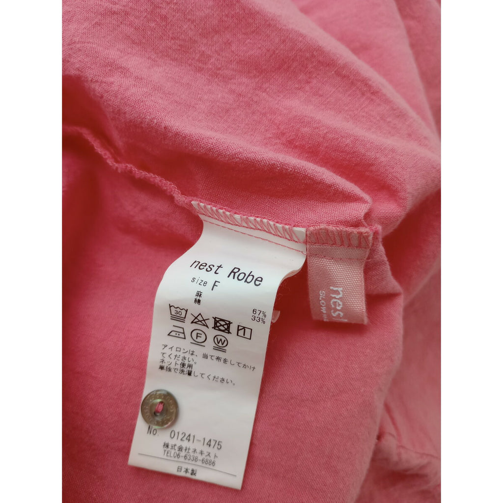 24SS nest Robe UpcycleLino ネストローブ 2WAY コットン リネン ロング ワンピース 近江晒しメニー ギャザー ドレス ピンク【中古】