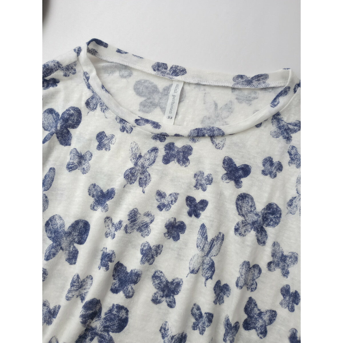 mina perhonen ミナペルホネン memoria リネン 麻 100％ 七分袖 カットソー トップス ネイビー 白【中古】