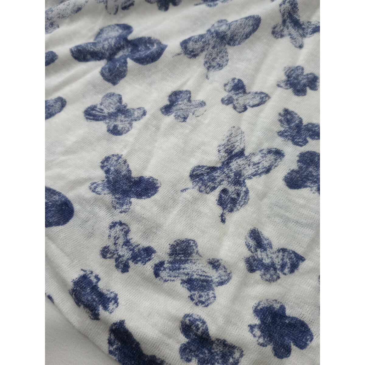 mina perhonen ミナペルホネン memoria リネン 麻 100％ 七分袖 カットソー トップス ネイビー 白【中古】