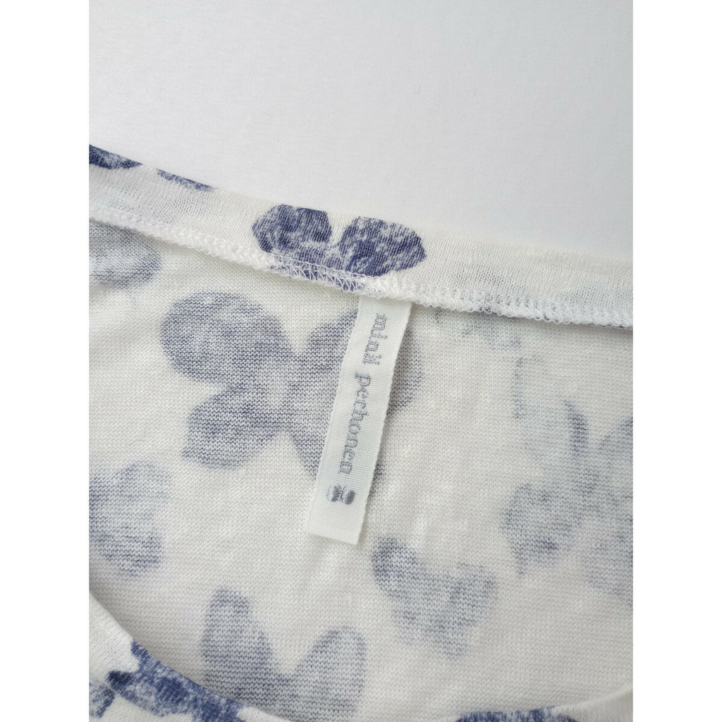 mina perhonen ミナペルホネン memoria リネン 麻 100％ 七分袖 カットソー トップス ネイビー 白【中古】
