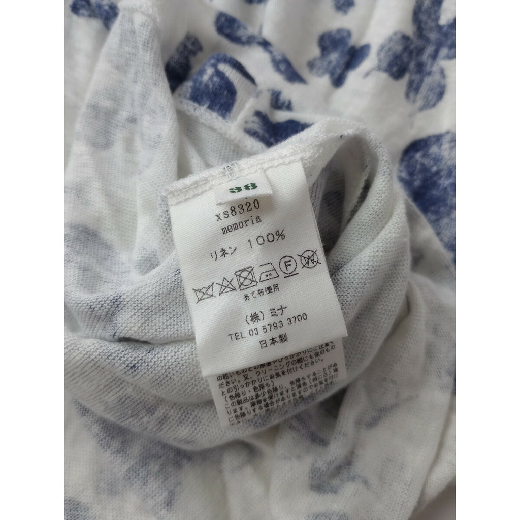 mina perhonen ミナペルホネン memoria リネン 麻 100％ 七分袖 カットソー トップス ネイビー 白【中古】