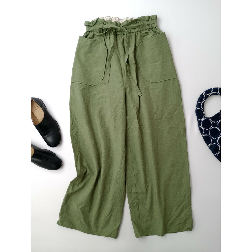 26SS MAGALI マガリ コットン リネン ファナージュ ロングパンツ グリーン カーキ【中古】