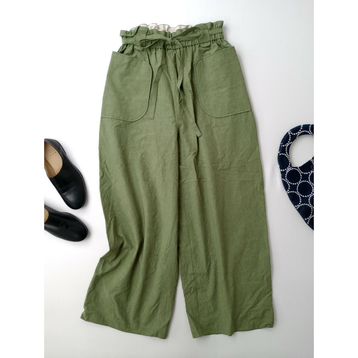 26SS MAGALI マガリ コットン リネン ファナージュ ロングパンツ グリーン カーキ【中古】