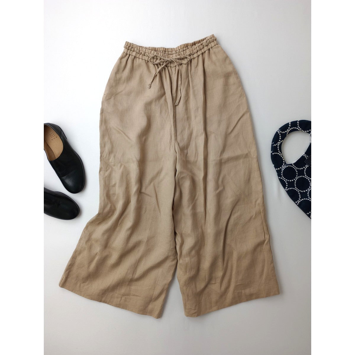 mizuiro ind ミズイロインドリネン 麻 100％ ワイド パンツ ベージュ イージー【中古】