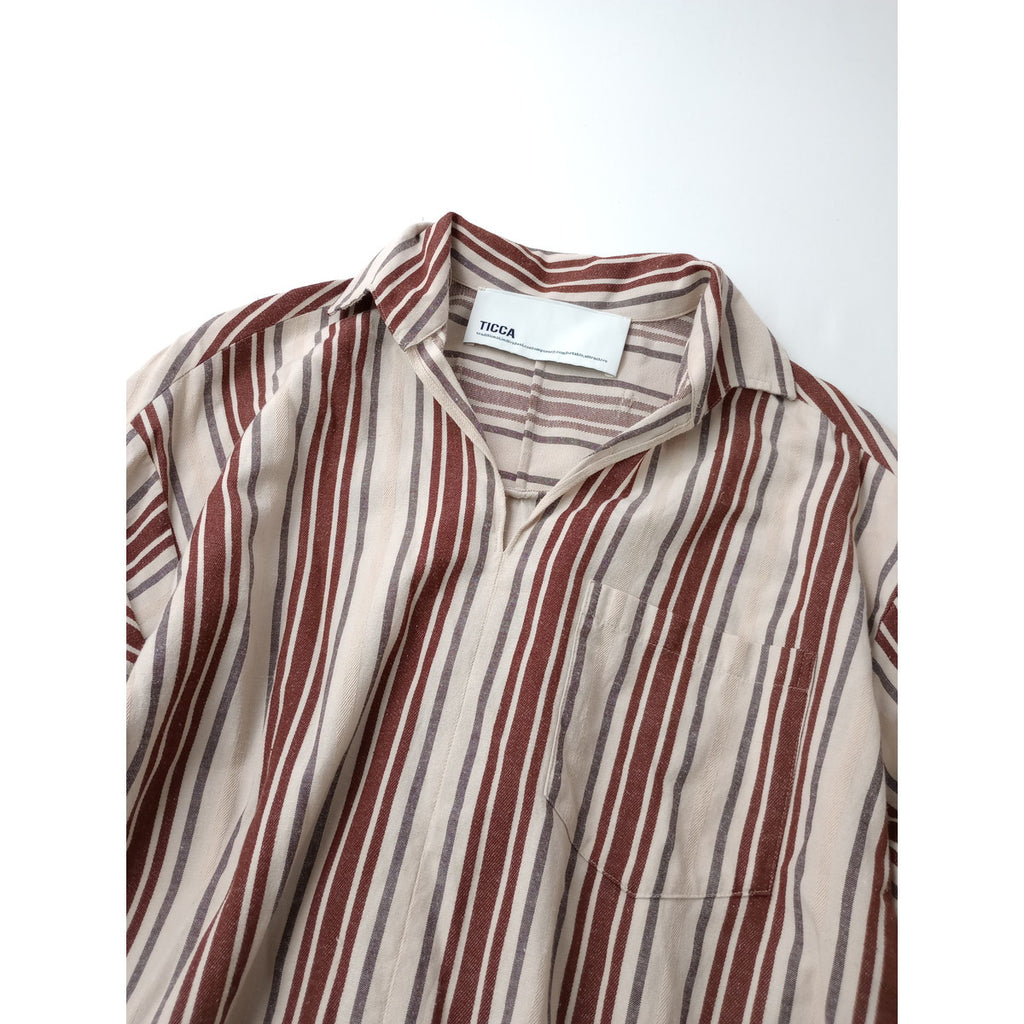 TICCA ティッカ ストライプツイストスリーブワンピース  ベージュ  F【中古】