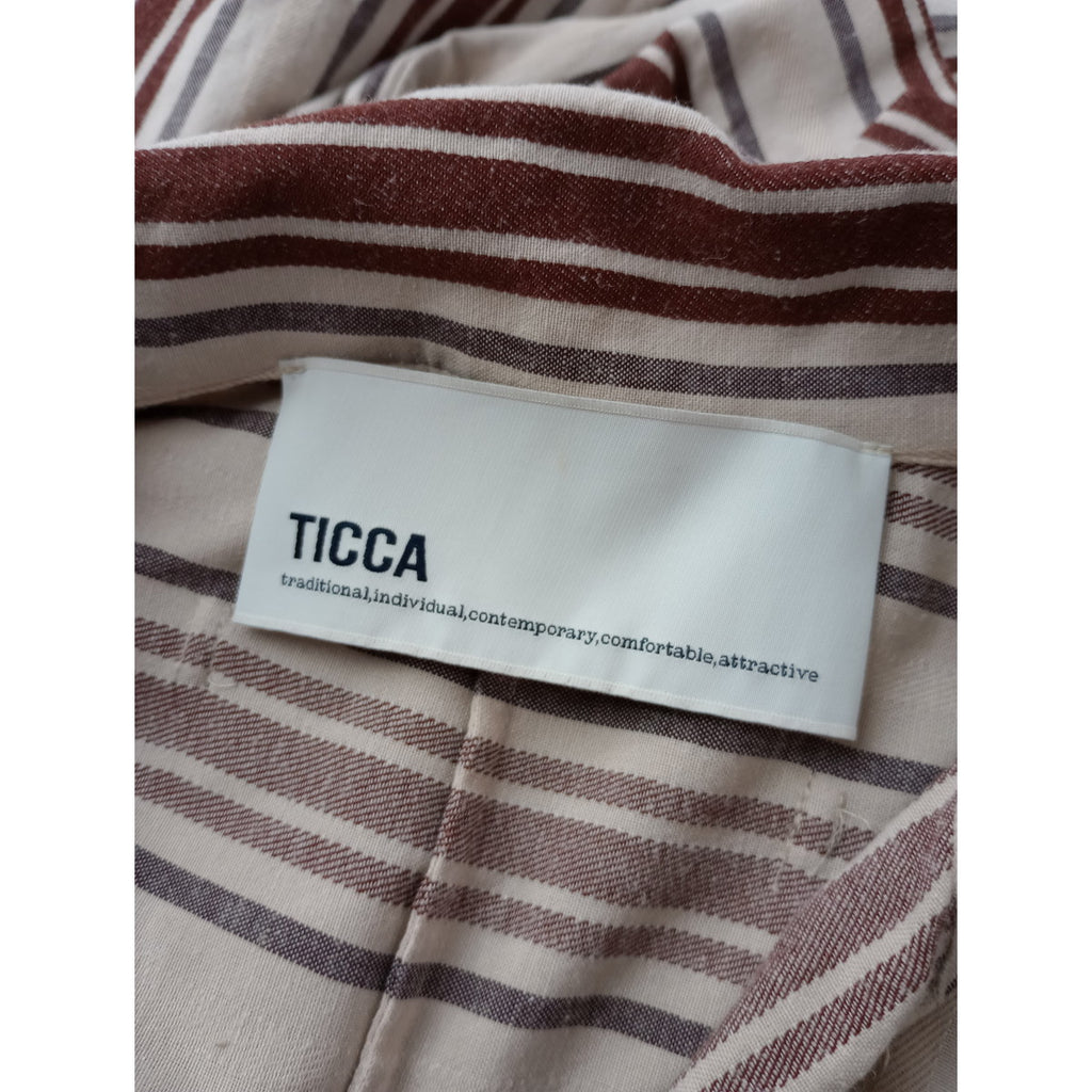 TICCA ティッカ ストライプツイストスリーブワンピース  ベージュ  F【中古】