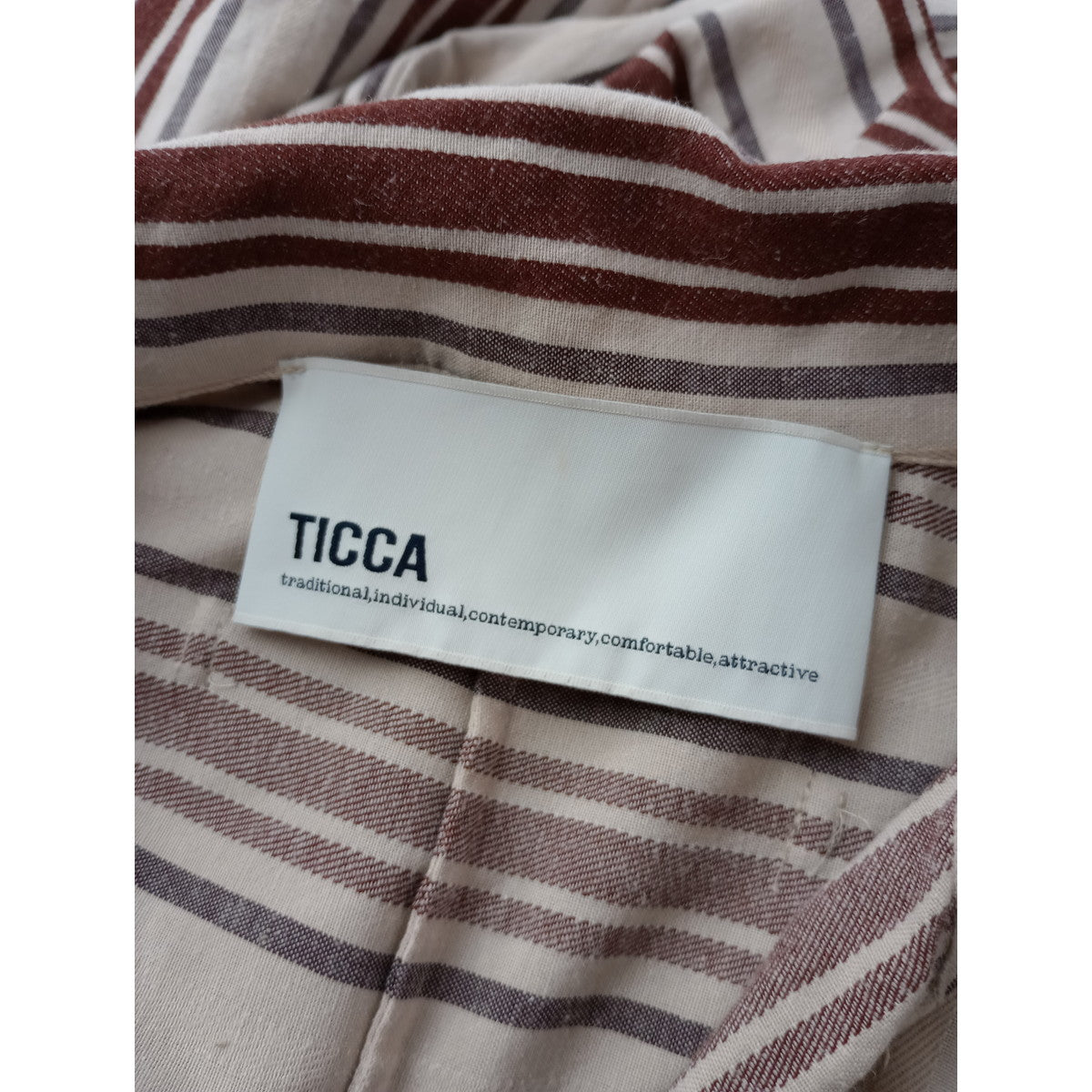 TICCA ティッカ ストライプツイストスリーブワンピース  ベージュ  F【中古】